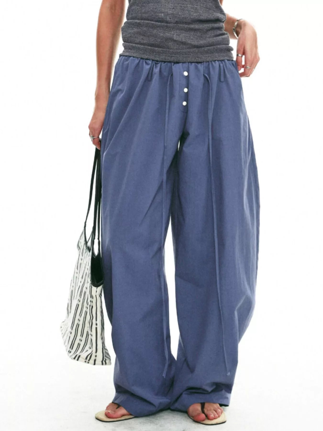Drawstring wide-leg pants