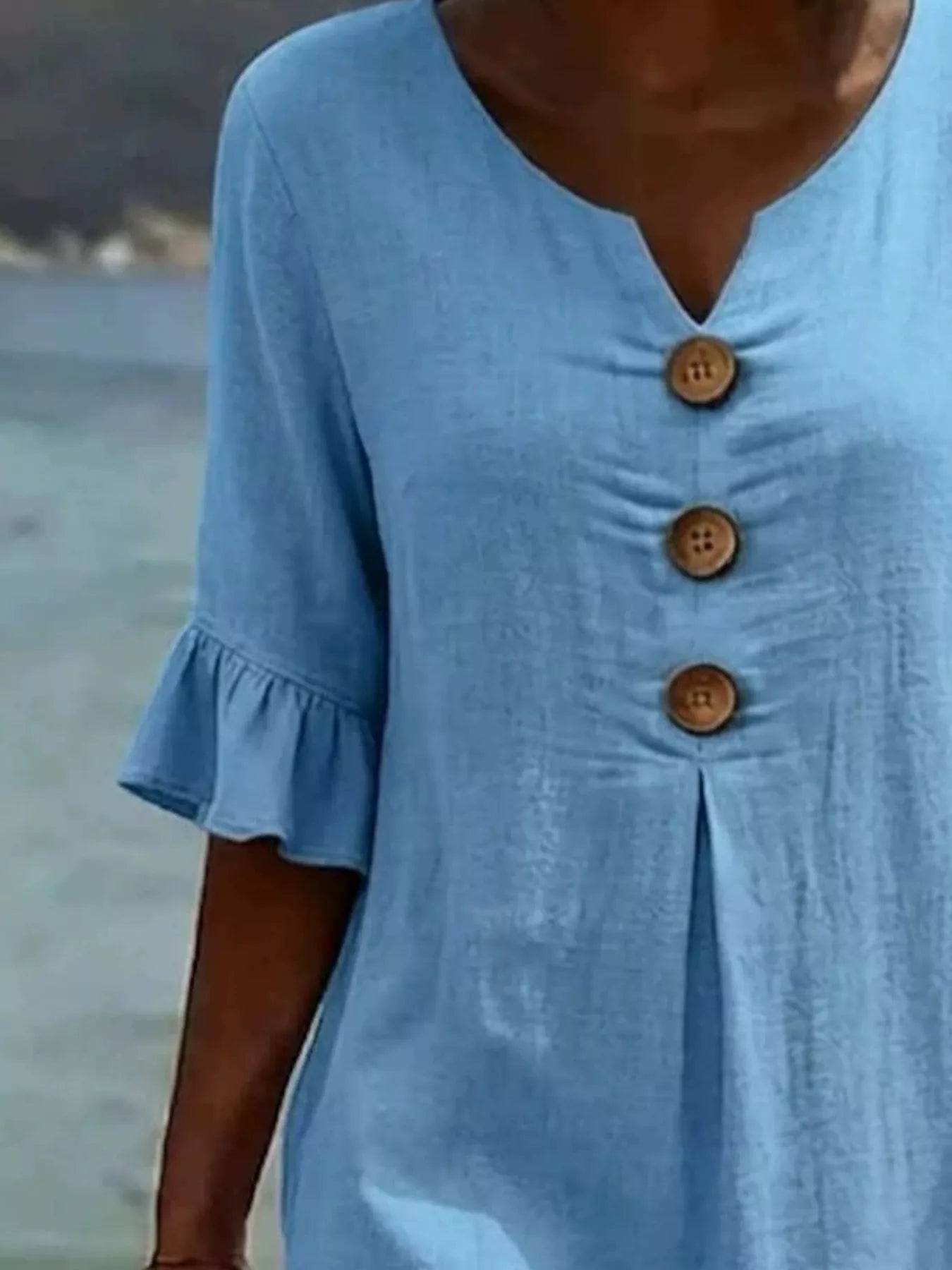 Trendsi Full Size Casual Decor Button Dress with Ruffle Sleeves Plus Size -