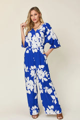 Trendsi Double Take Full Size Printed Tie Back Wide Leg Jumpsuit -