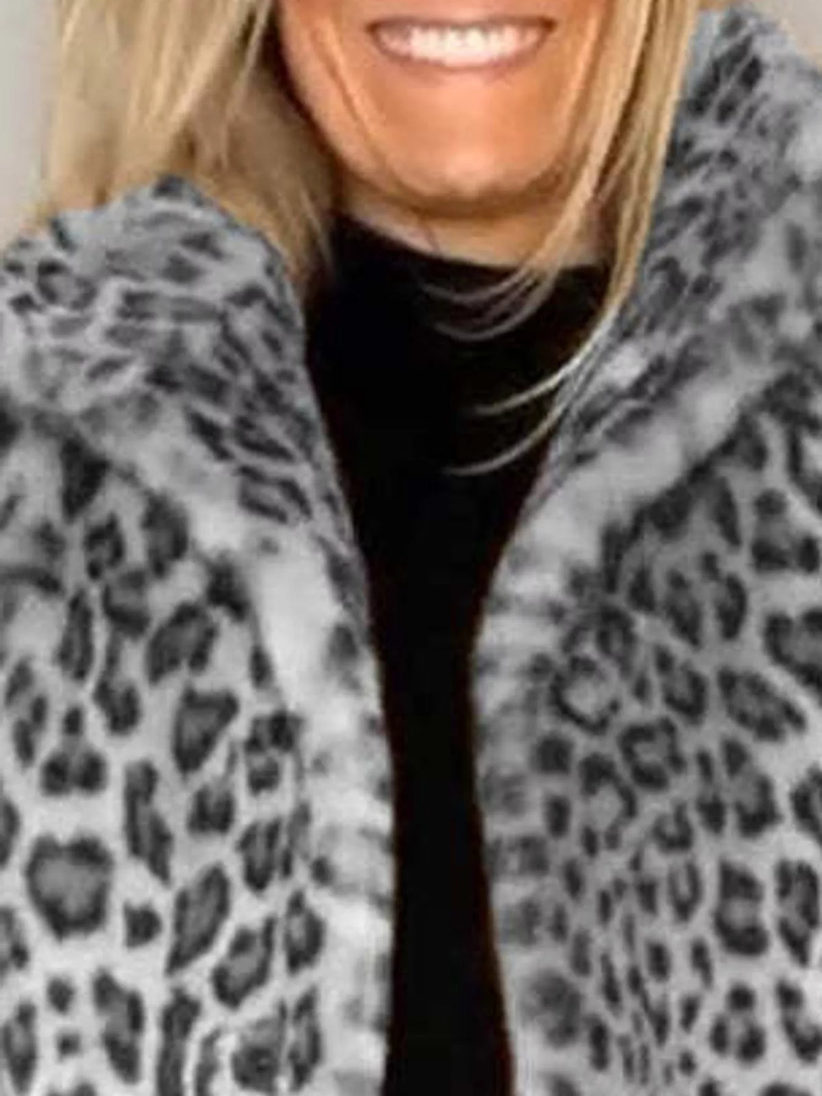 Open Front Leopard Print Faux Fur Jacket — construction details
