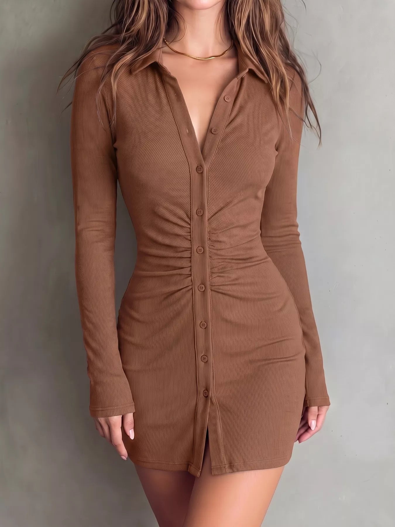 Trendsi Button-Down Bodycon Mini Dress -