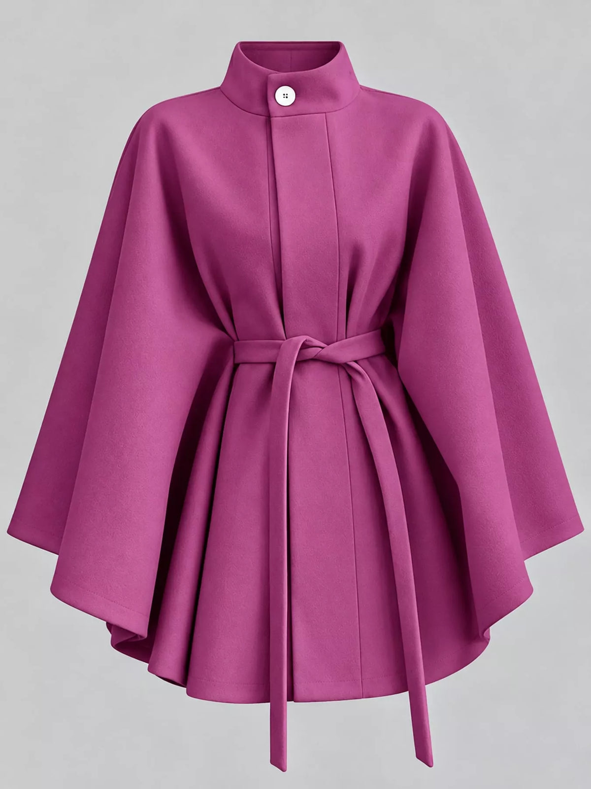 Purple tie-waist cape — front view