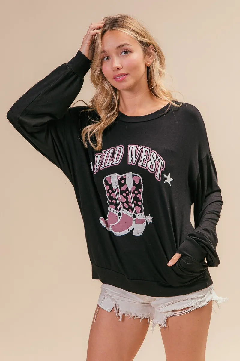 Western boots graphic jersey sweatshirt