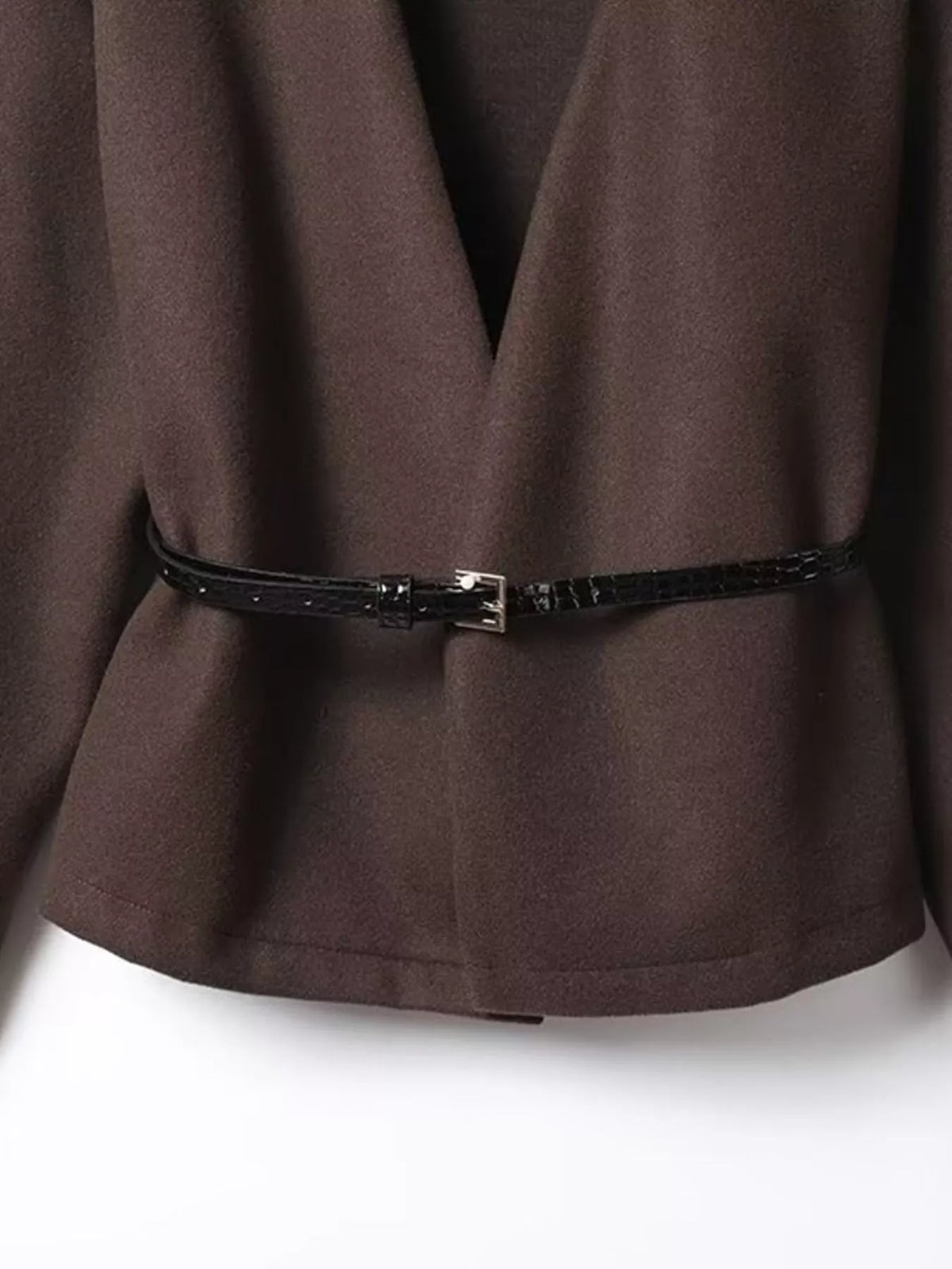 V-Neck Belted Wrap Jacket — garment construction details
