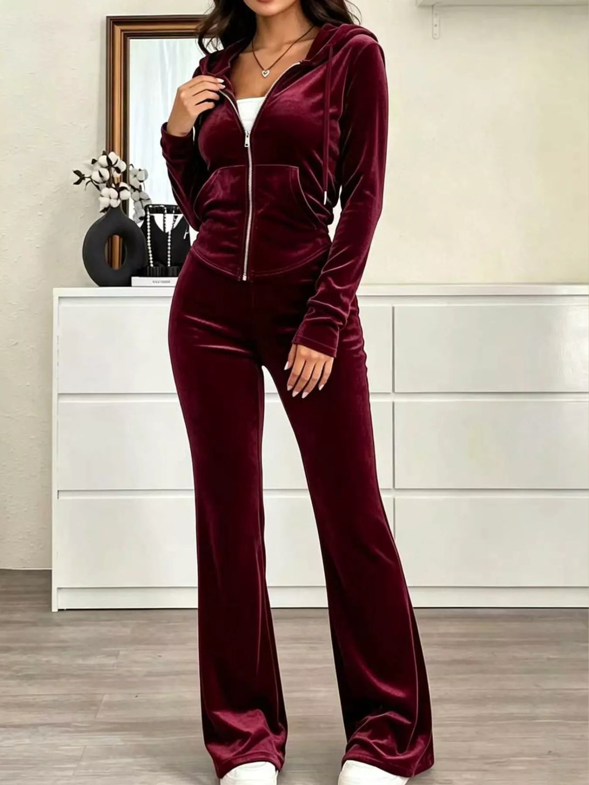 Hoodie and Flare Pants Set — front view