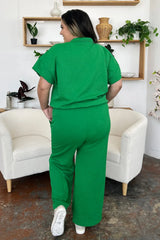 Trendsi Double Take Full Size Texture Half Zip Short Sleeve Top and Pants Set -