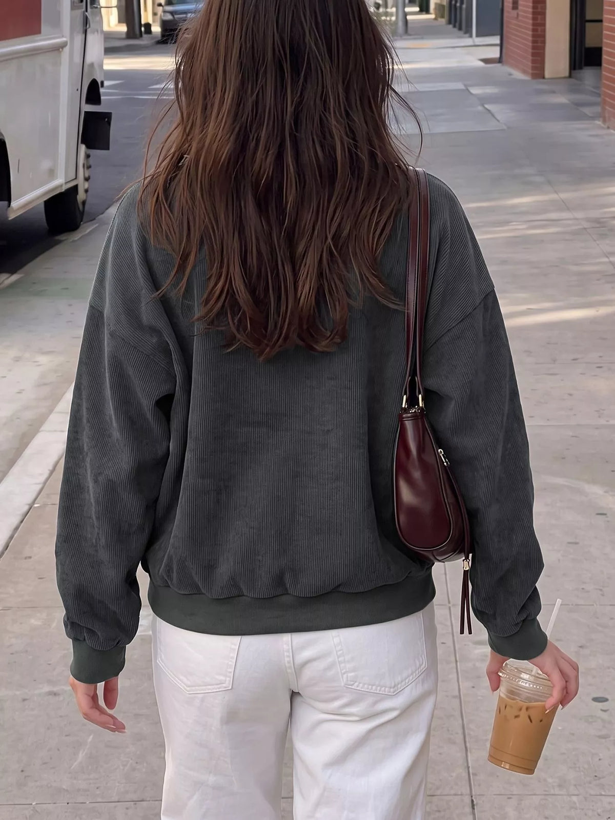 Color-Block Corduroy Quarter-Snap Sweatshirt — back view