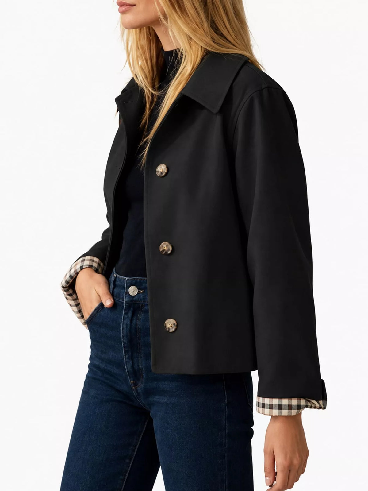 Cropped trench jacket, black side
