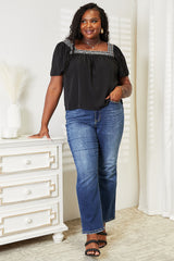 Trendsi Honey Contrast Square Neck Puff Sleeve Blouse -