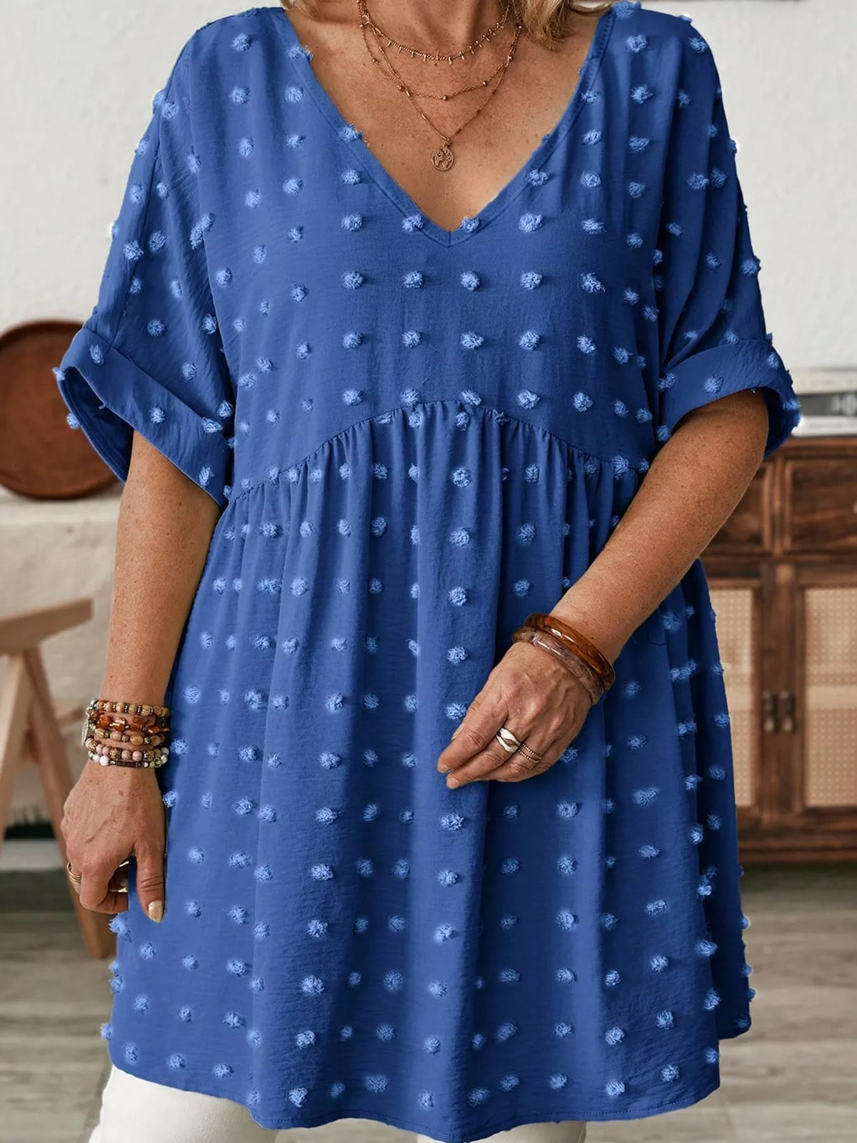 Swiss-dot blouse, blue front