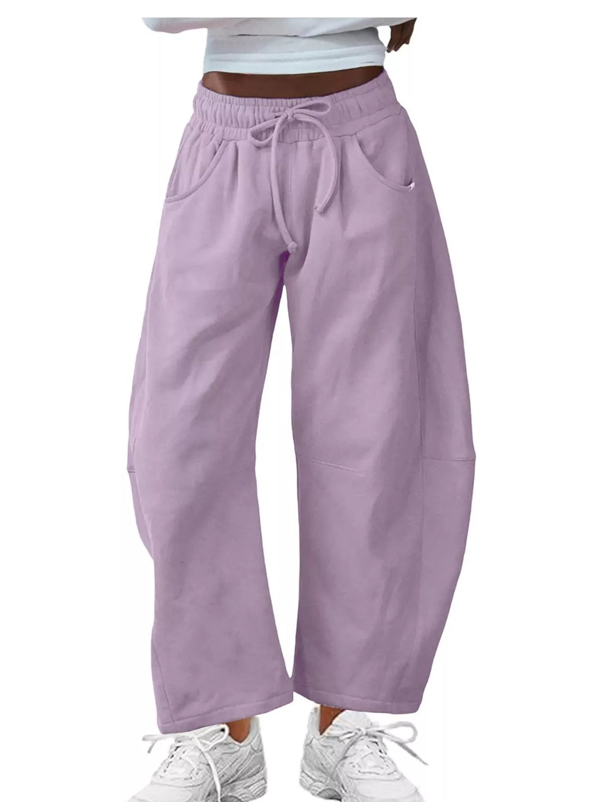 Wide-Leg Active Pants with Drawstring — front view