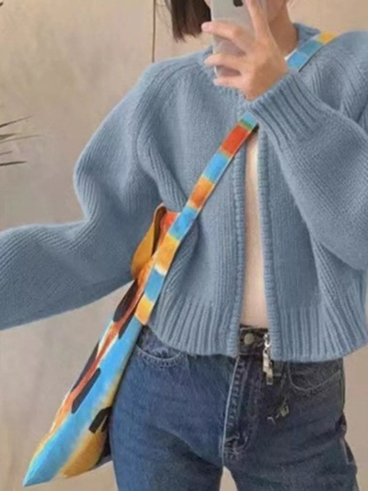 Ribbed-hem cardigan, blue front