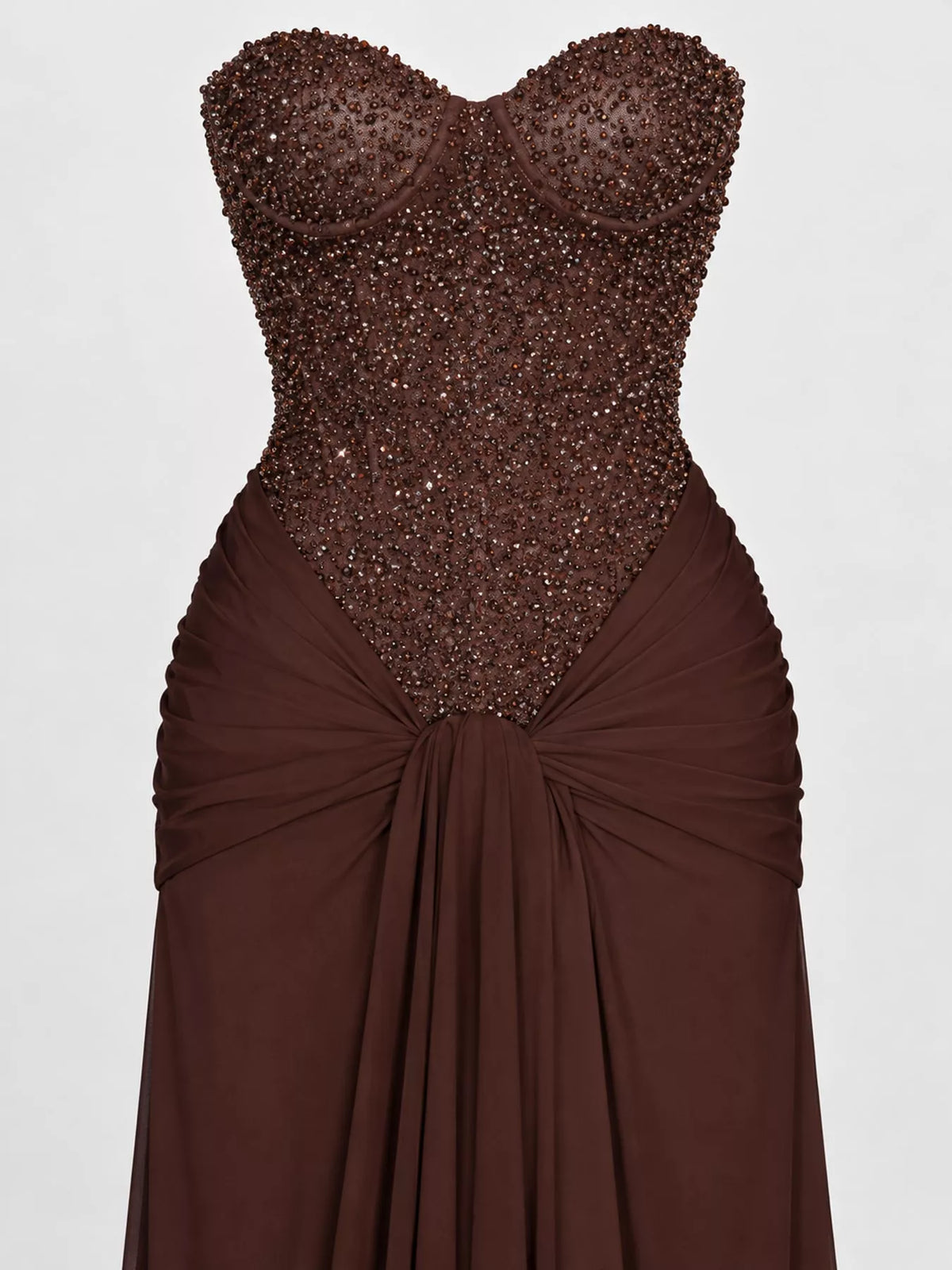 Strapless Sequin Corset Maxi Dress, bodice detail