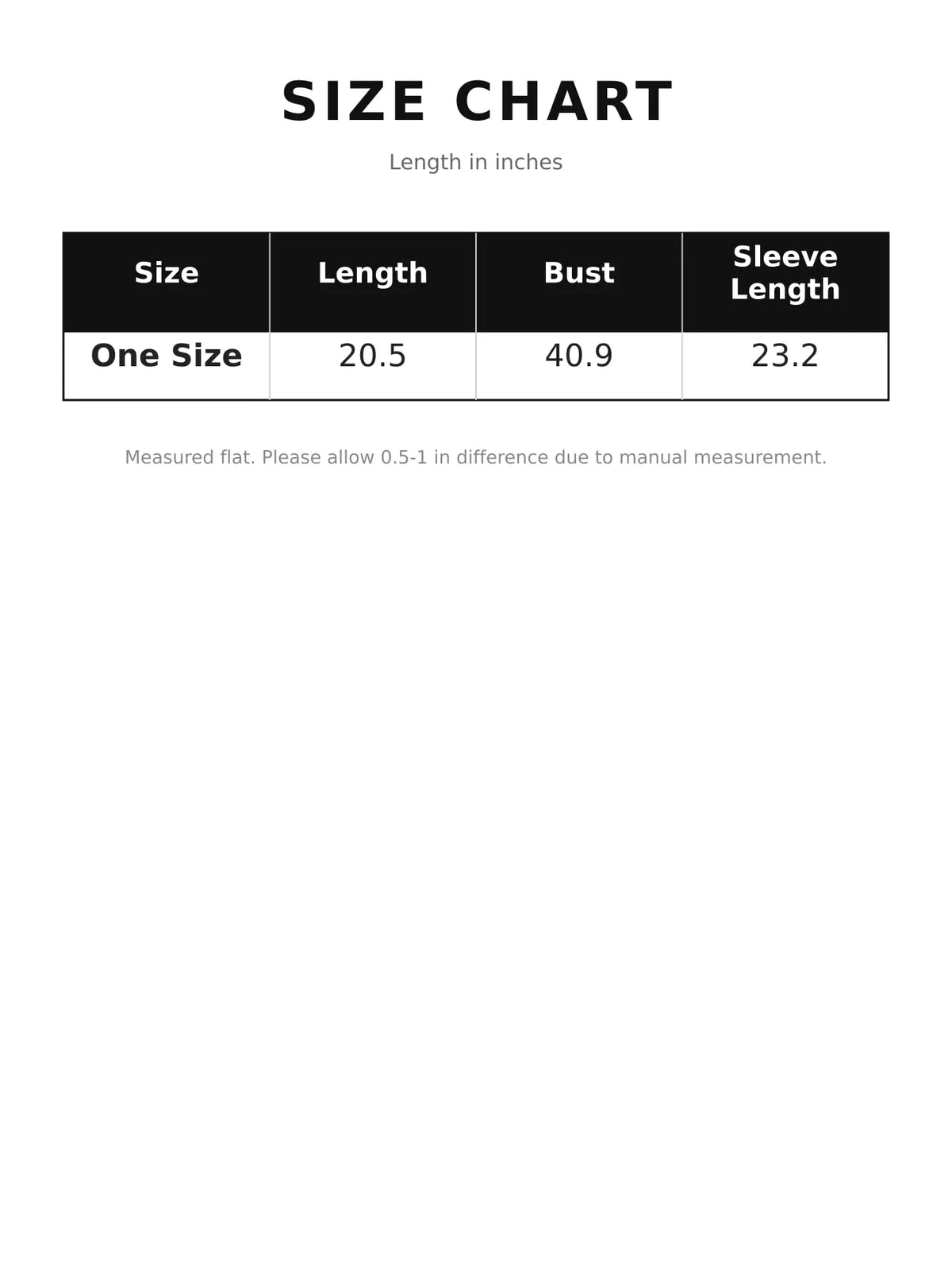 Size chart for ribbed-hem cardigan