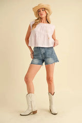Trendsi Aemi+Co Ruched Striped Round Neck Sleeveless Top -