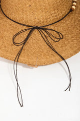 Trendsi Fame Beaded Cowrie Shell Straw Weave Western Cowboy Hat -