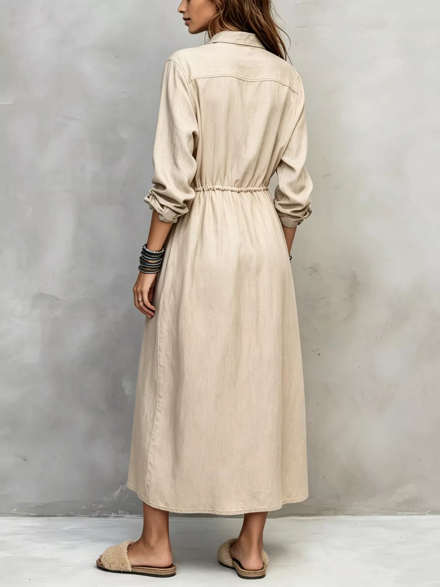 Trendsi Full Size Button Front Long Sleeve Shirt Dress Plus Size - Dresses