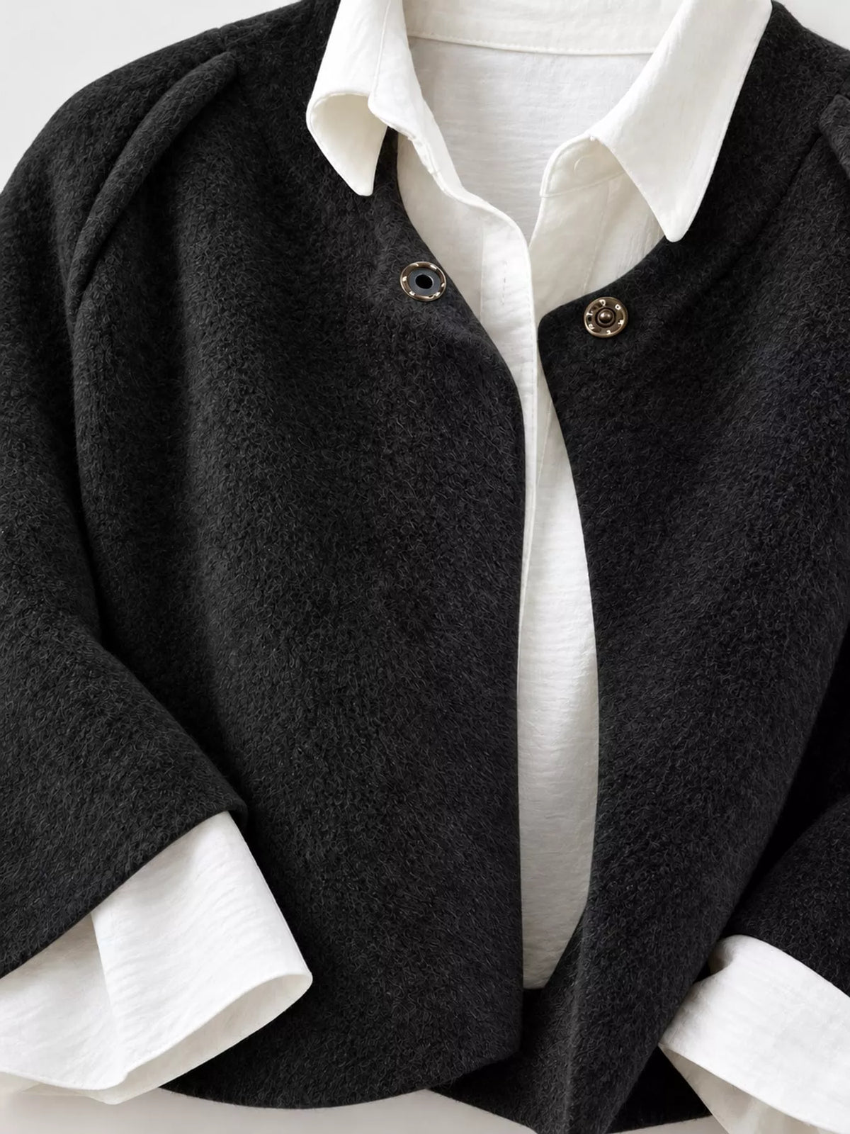 Fuzzy Texture Open-Front Cropped Jacket — construction details
