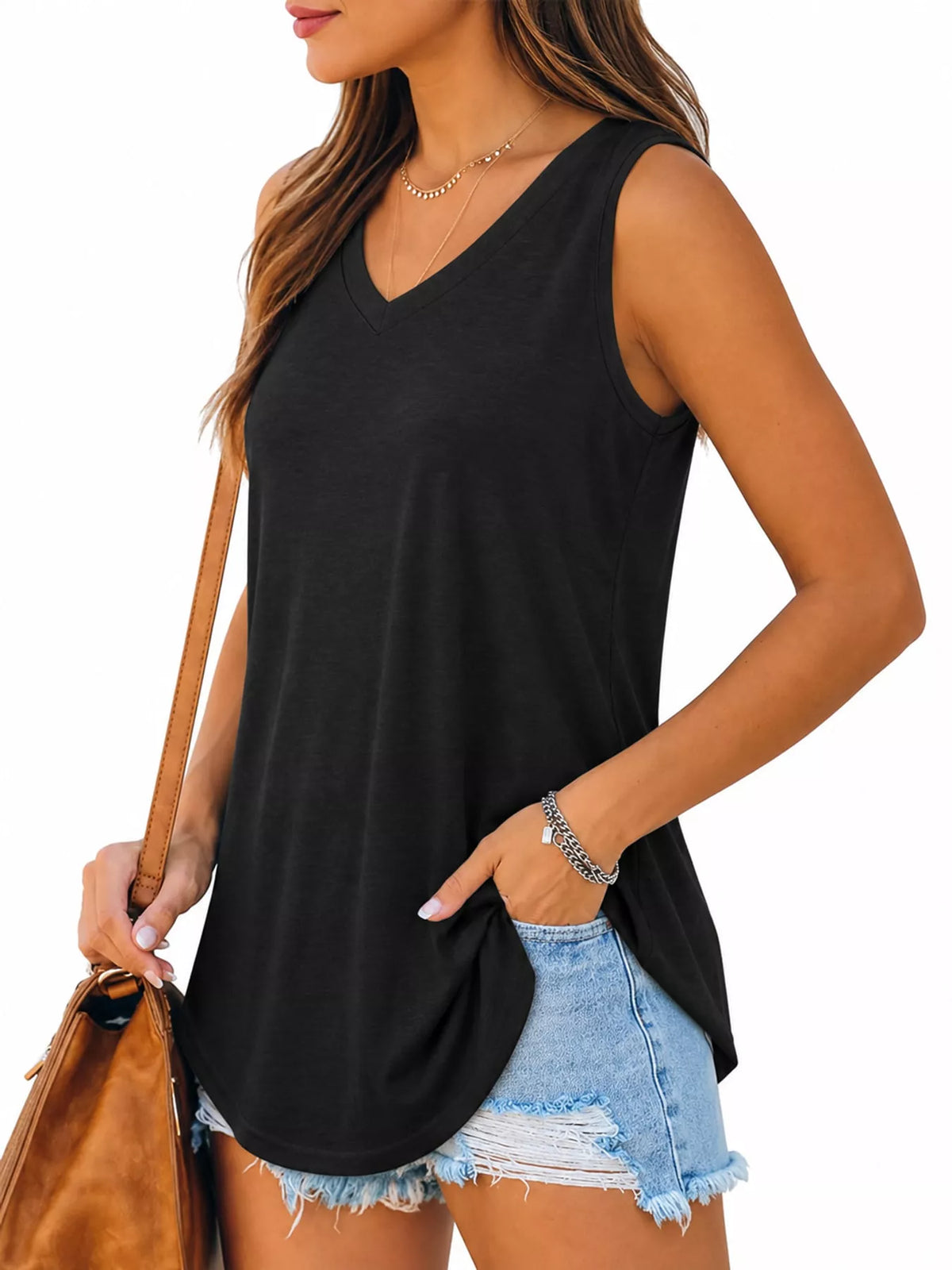 Black v-neck loose fit tank top