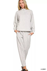 Trendsi Zenana Scuba Half Zip Pullover and Jogger Set -