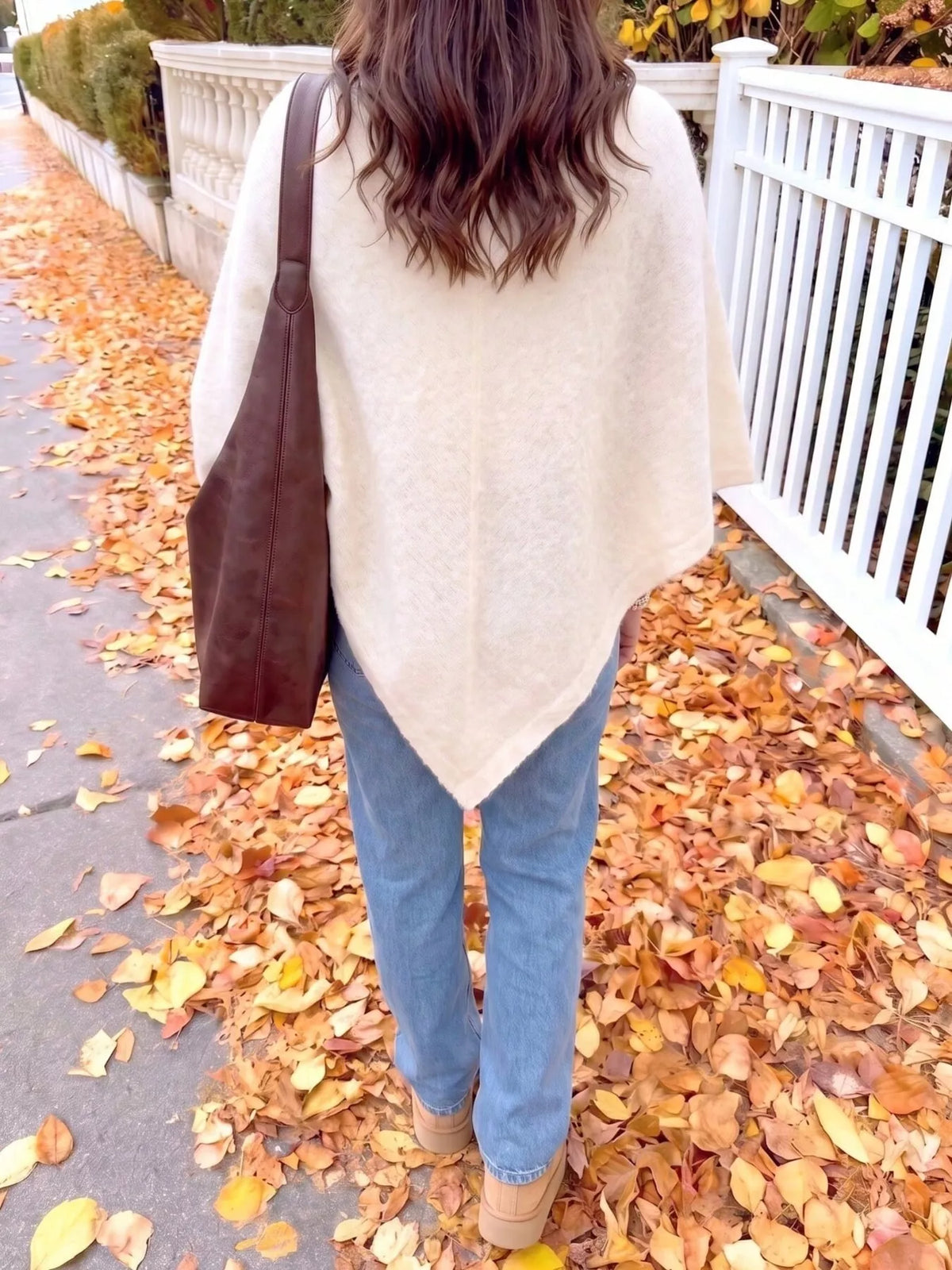 Milky White Oversized Round Neck Cape Sweater, back view
