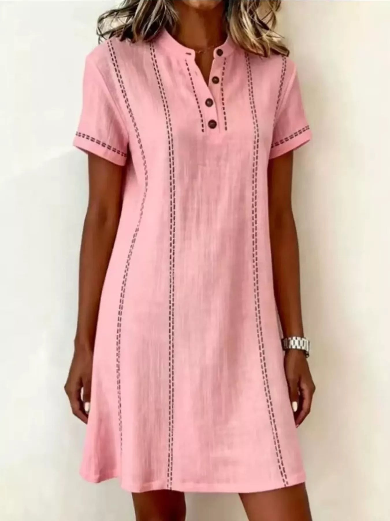 Button-detail short sleeve shift dress