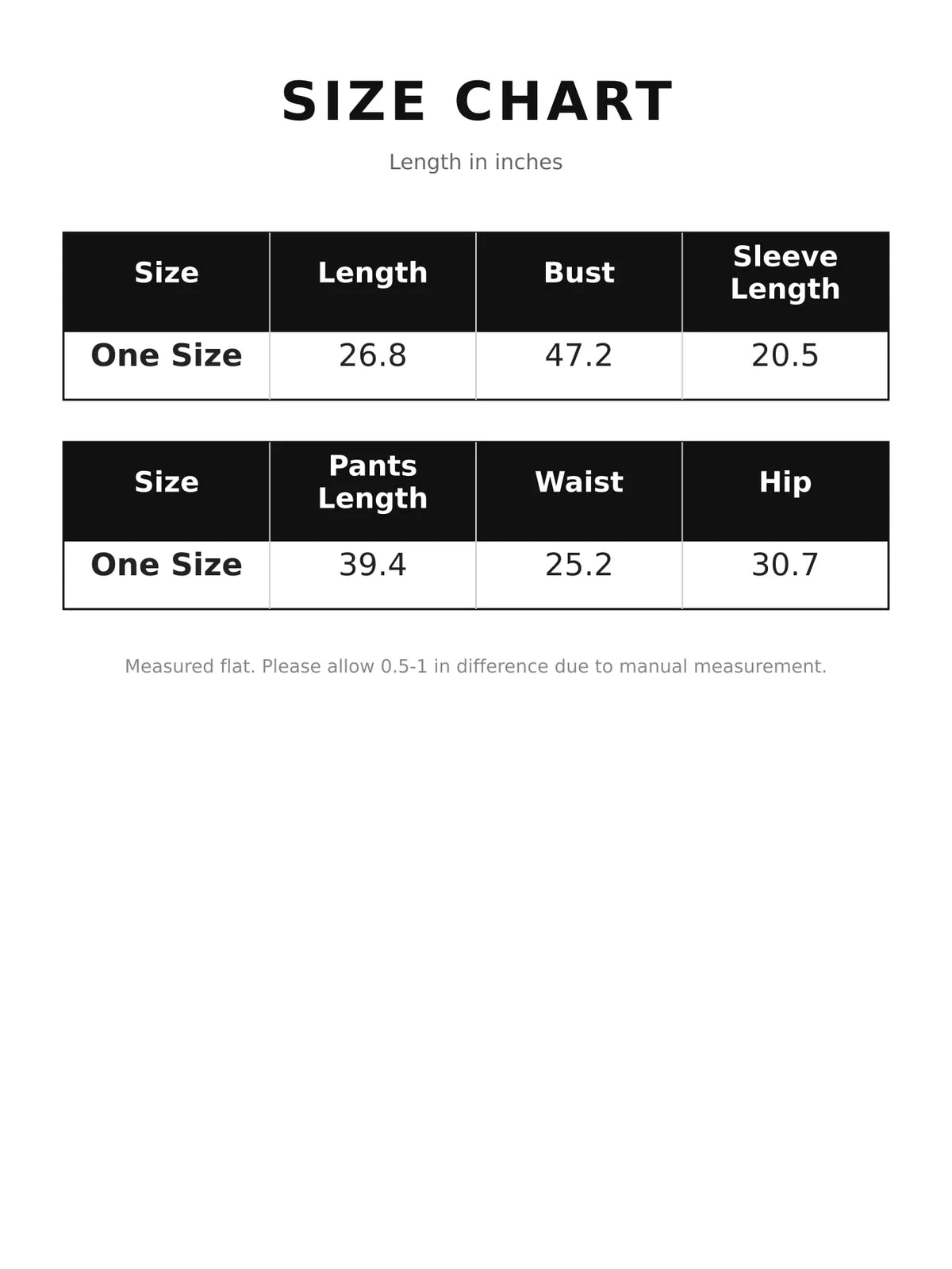 Size chart for v-neck wrap cardigan and wide-leg pants sweater set