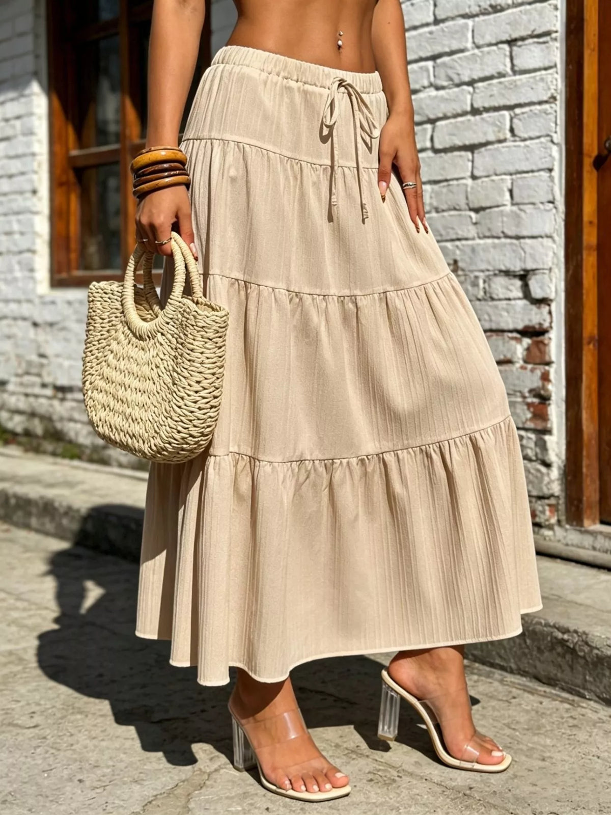 Trendsi Tiered Maxi Skirt with Drawstring Waist -