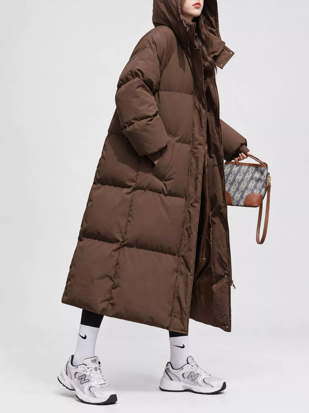Longline puffer coat, brown side