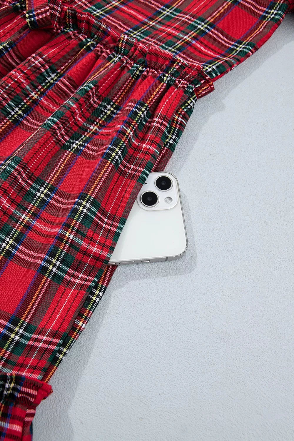 Trendsi Plaid Knot Neck Short Sleeve Mini Shift Dress -