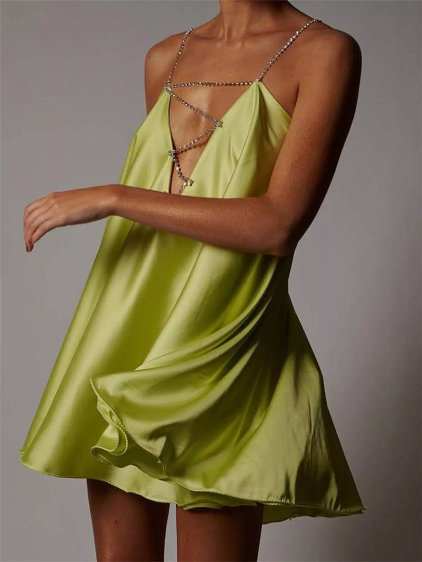 Trendsi Rhinestone Embellished Plunge Mini Dress -