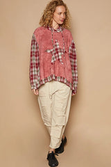 Trendsi POL Star Patch Plaid Long Sleeve Hooded Top -