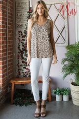 Trendsi Women’s Sleeveless Top Front Button Animal Print Polyester Plus Size - Shirts