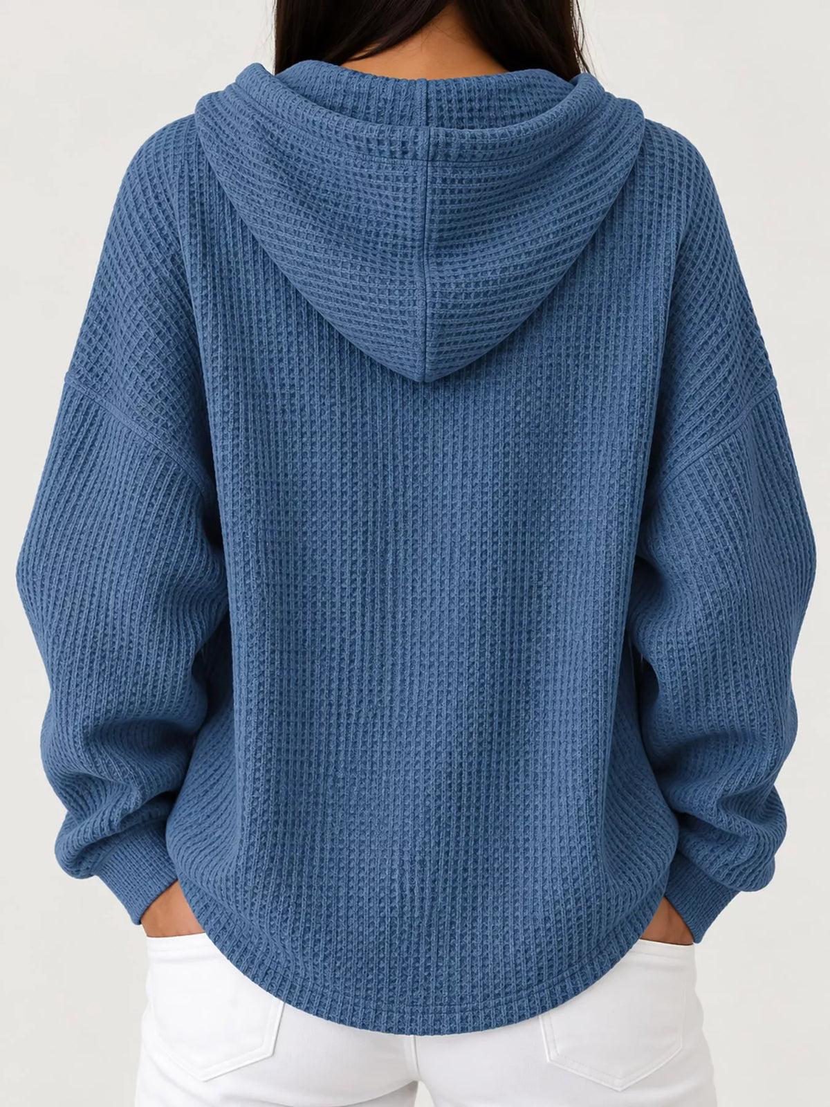 Waffle-knit hoodie, dusty blue back