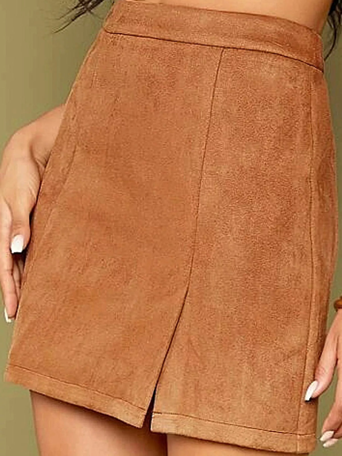 Zip-up mini skirt, tan side