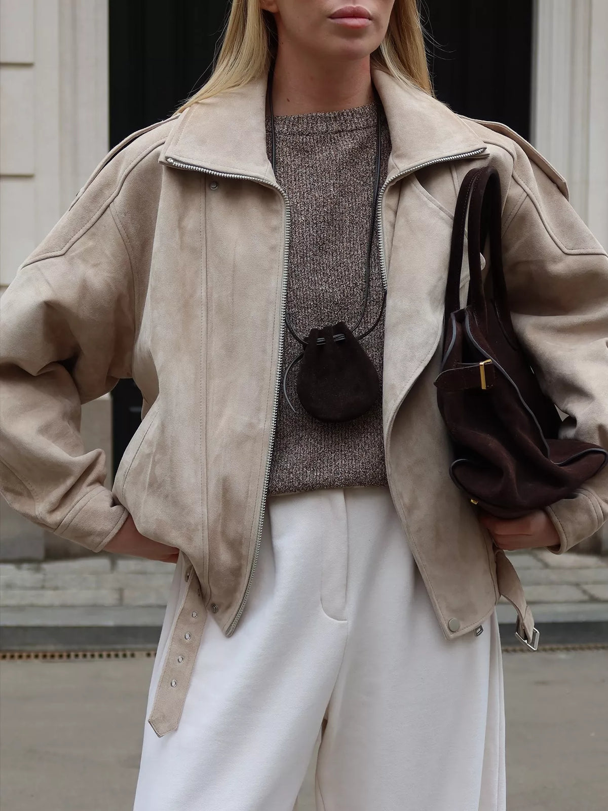 Trendsi Zip Up Dropped Shoulder Moto Jacket -