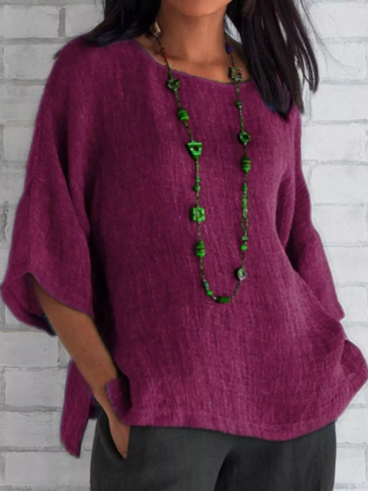 Slit blouse, burgundy front