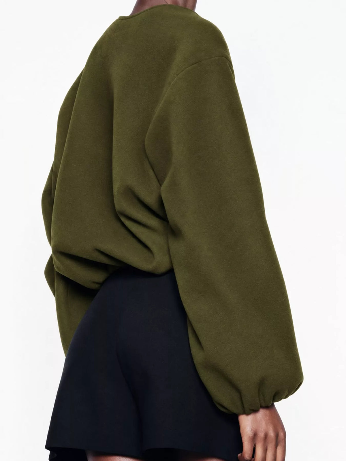Cropped Round-Neck Zip-Up Jacket — back view