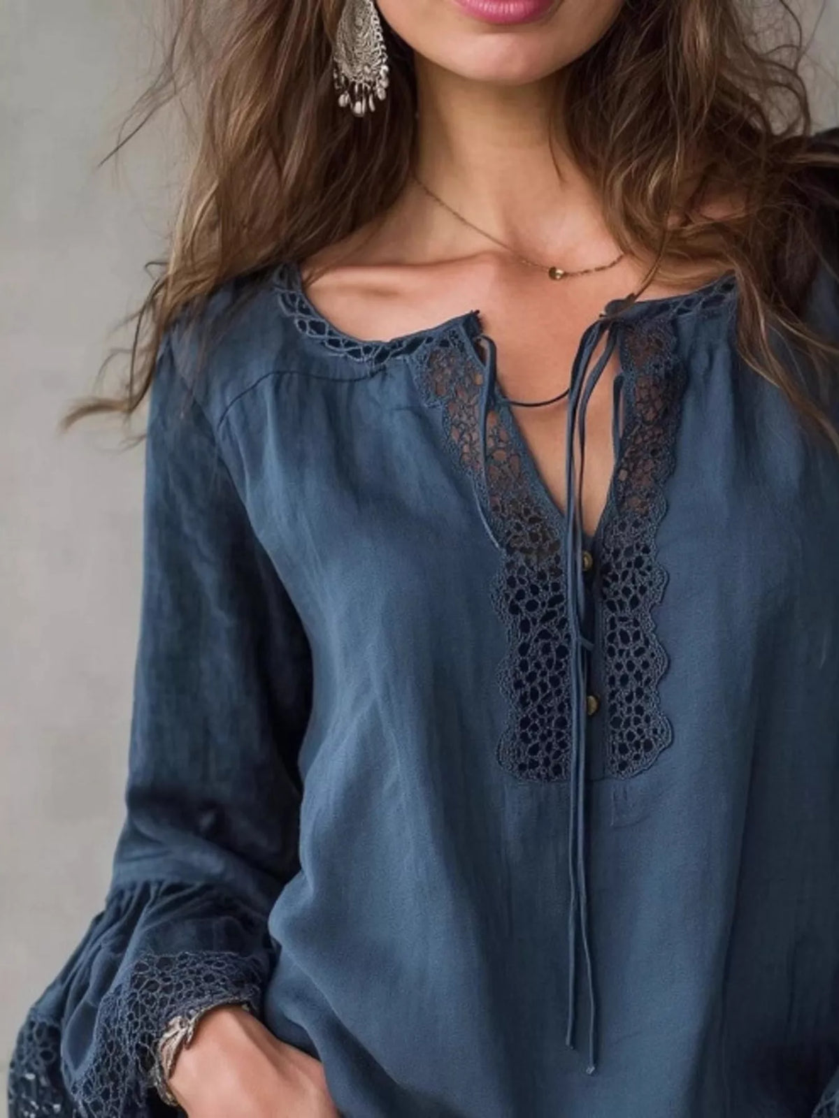 Trendsi Full Size Tie Neck Flounce Sleeve Blouse Plus Size -