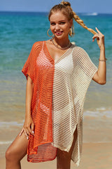 Trendsi Angel Wings Openwork Contrast Slit Knit Cover Up -