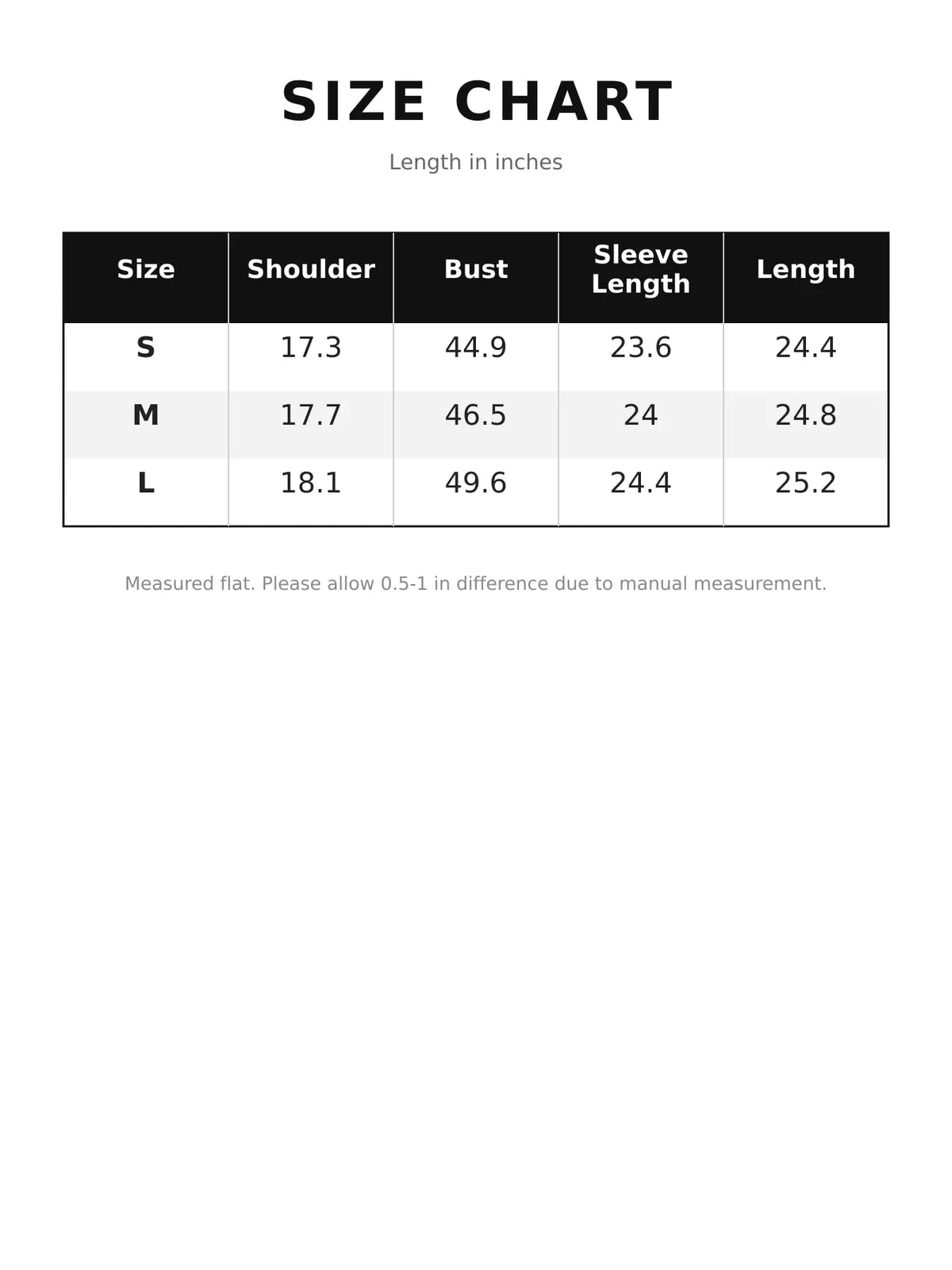 Size chart for leopard faux fur turtleneck jacket