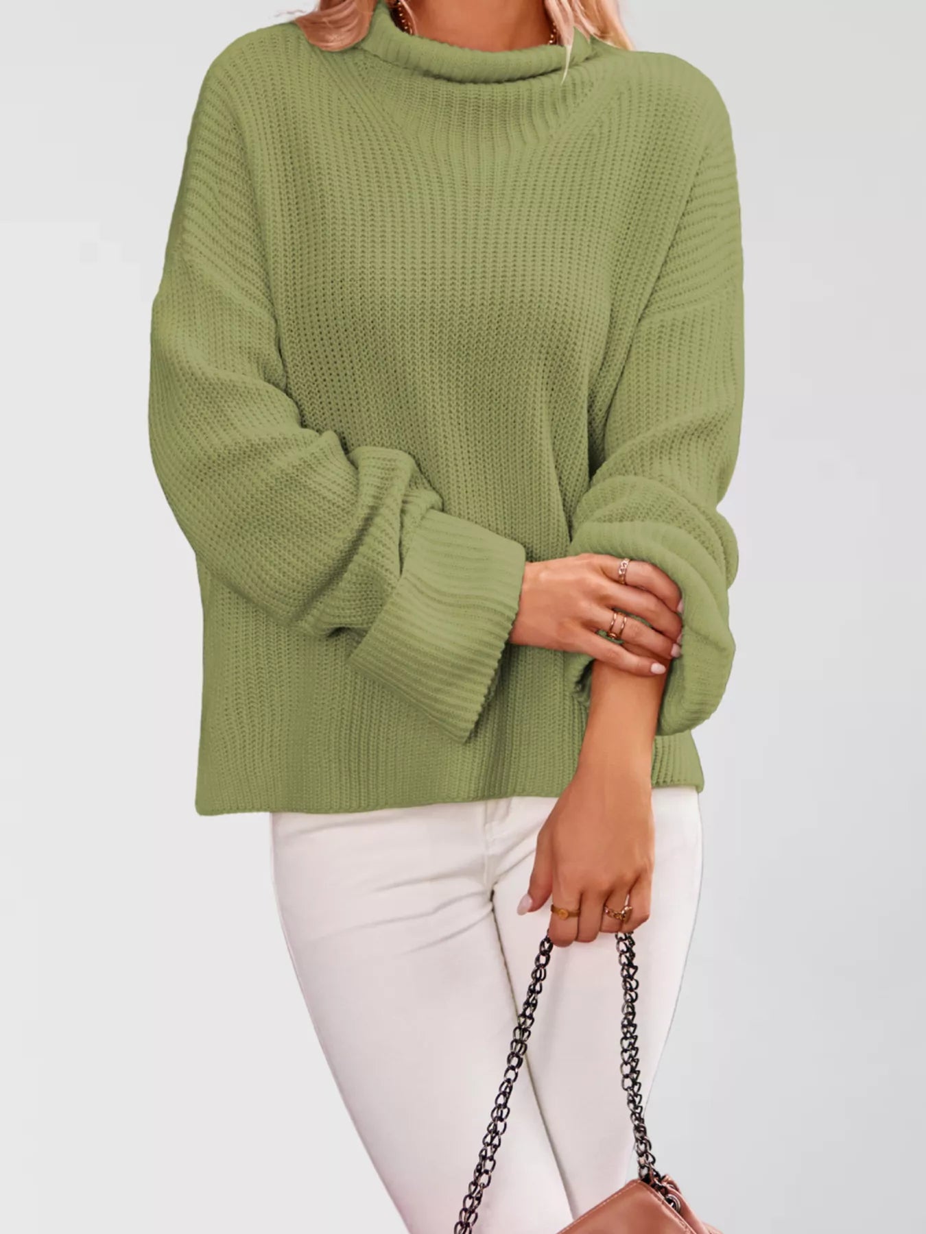 Trendsi Mock Neck Dropped Shoulder Sweater -