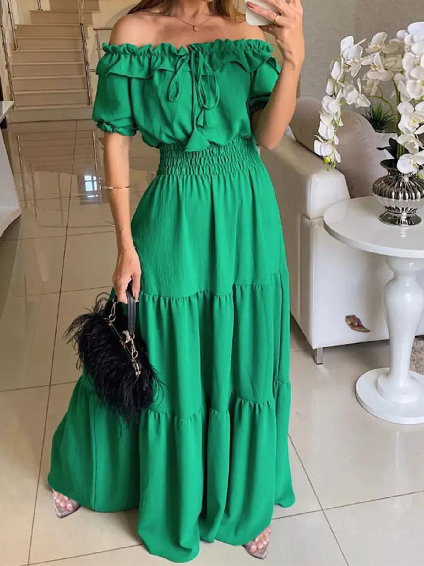 Trendsi Off-Shoulder Ruffled Tiered Maxi Dress -