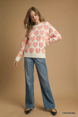 Trendsi Umgee Mix Heart Pattern Pearl Accent Sweater -