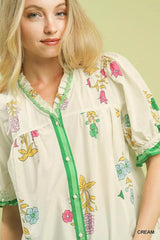 Trendsi Umgee Petal Parade Print Button-Down Blouse -