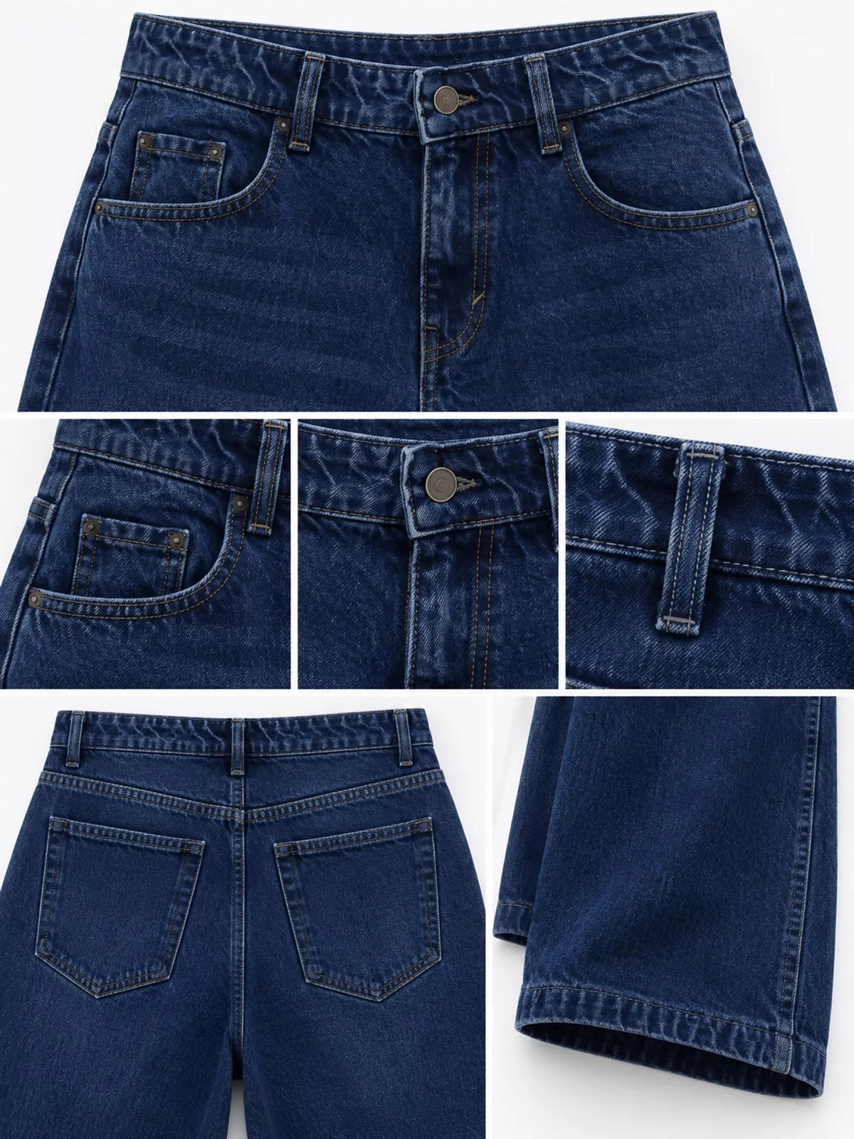 Wide-Leg Vintage Wash Jeans in dark blue, construction detail