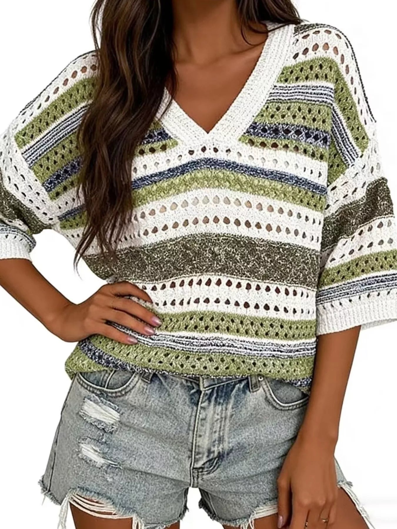 Trendsi Chic Striped Crochet Knit Top -