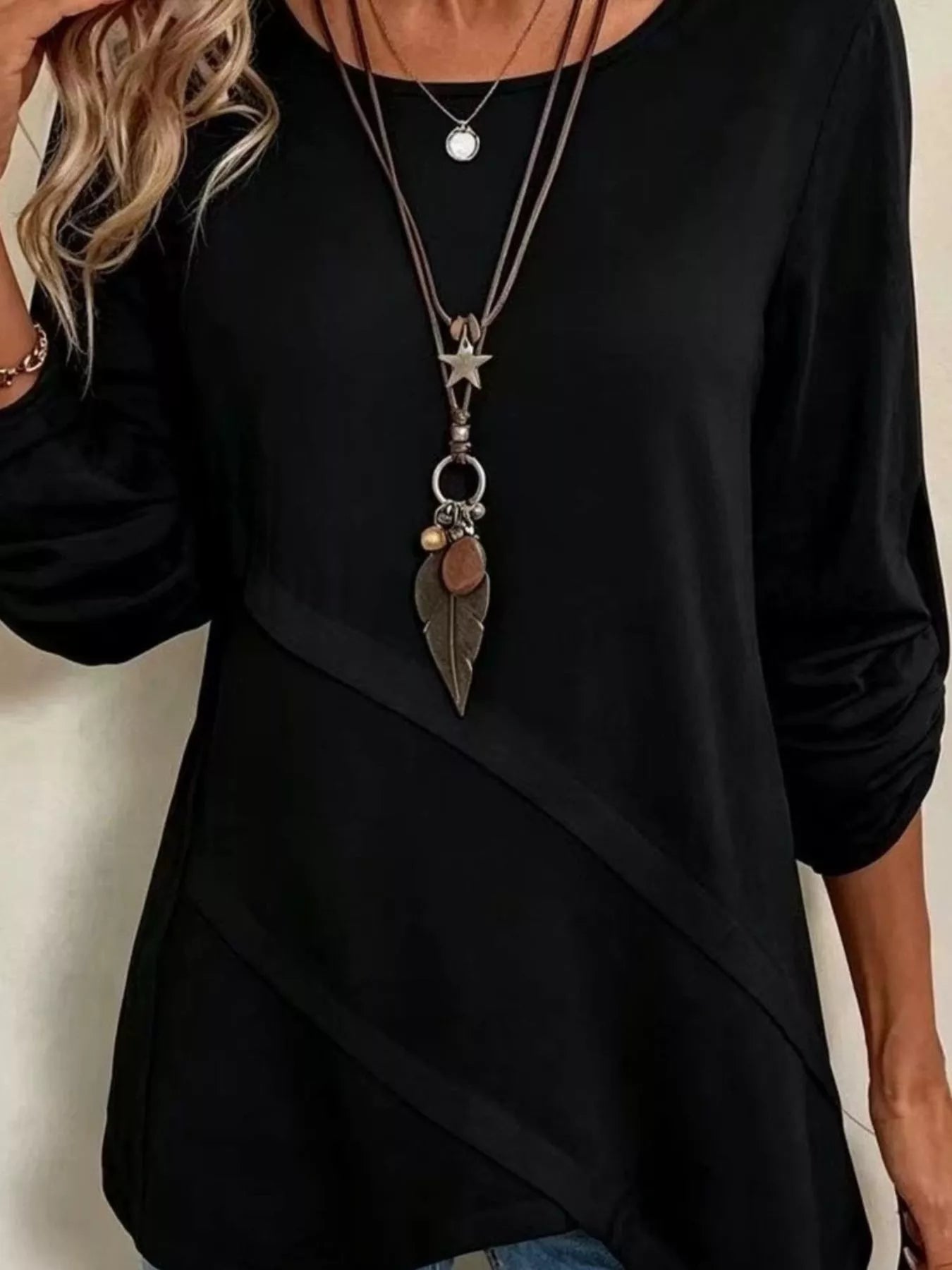 Trendsi Asymmetrical Hem Solid Color Linen Blouse -