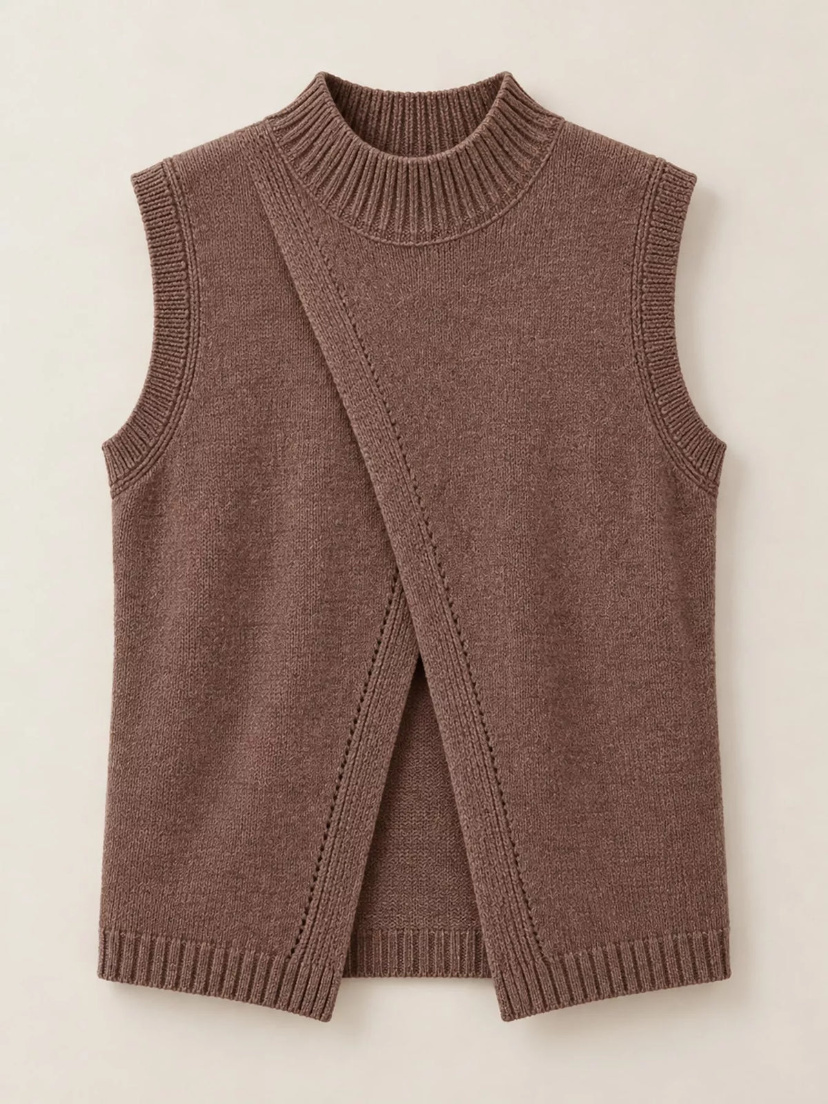 Mock Neck Asymmetrical Hem Knit Sweater Vest in brown