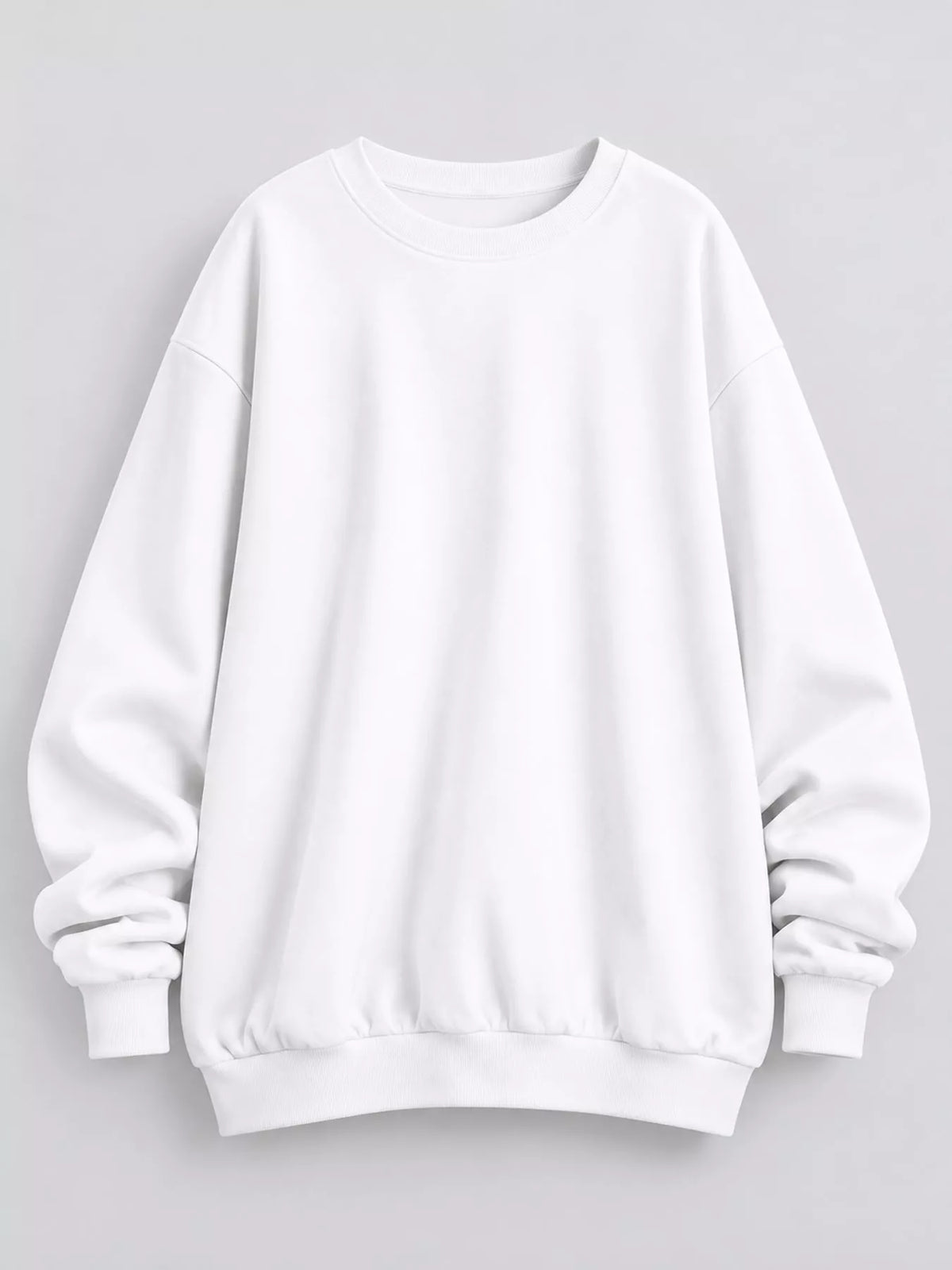 Ribbed Trim Crew Neck Sweatshirt in white, front view